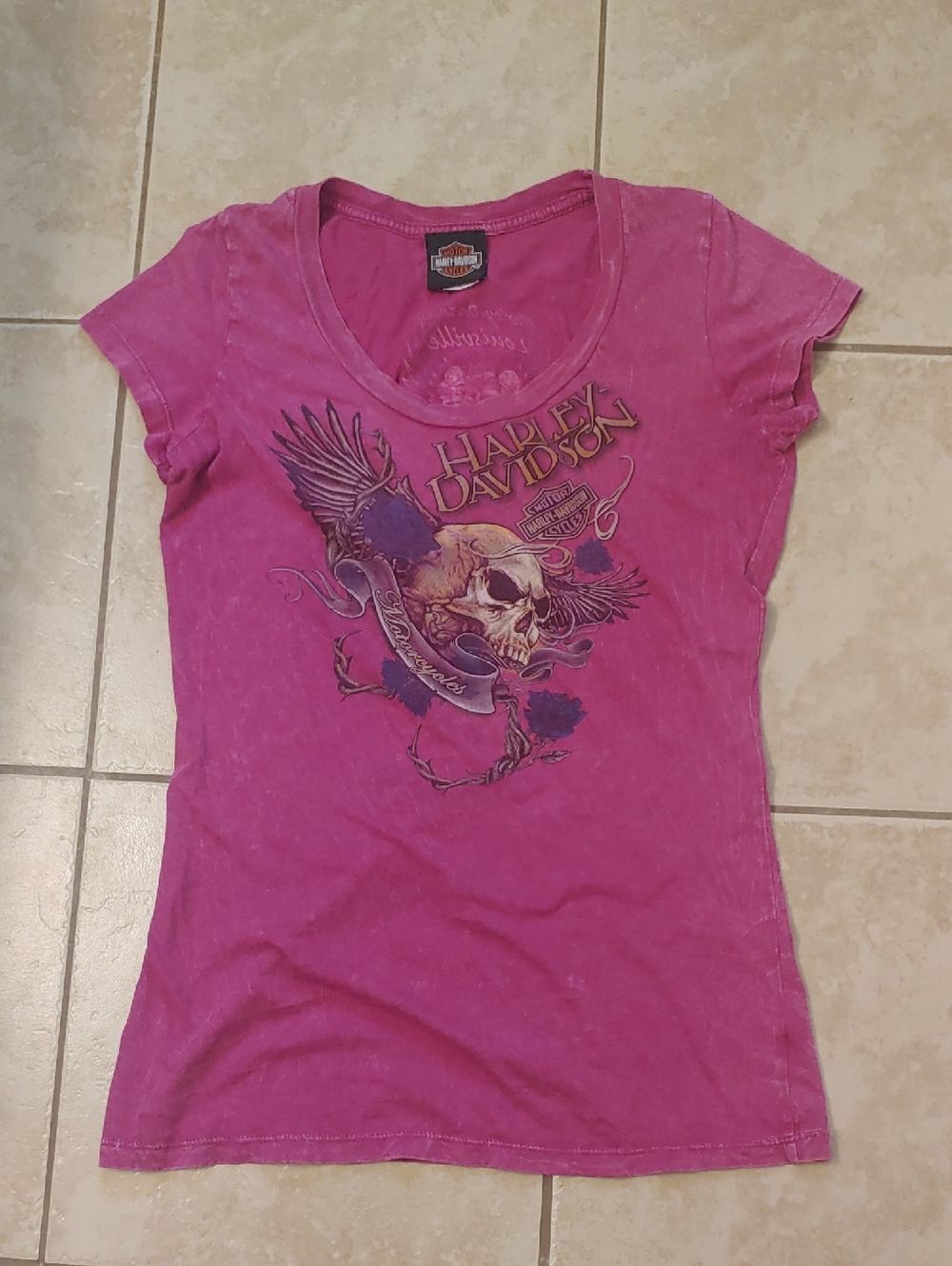 Harley-Davidson Fuchsia Short Sleeve Skull Graphic Tee